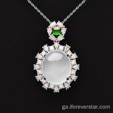 Jadeite bán Jadeite Jade 18k Pendant Óir Soladach